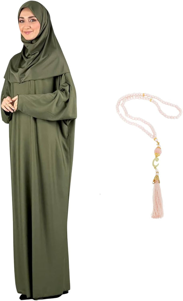 Women Prayer Clothes with Hijab Muslim Outfits Long Robe Abaya Turkish Islamic Dresses Dubai Kaftan with Rosary