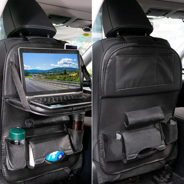 Car Seat Back Storage Organizer Bag Universal PU Leather Multifunction Pockets phone iPad Holder Hanging Tray Shelf Container Table Tablet Tidy Travel