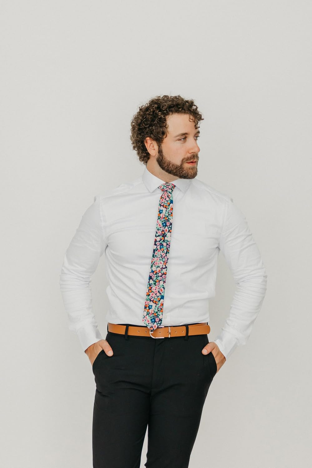 Men'S Skinny Tie Floral Print Cotton Necktie, Great for Weddings, Groom, Groomsmen, Missions, Dances, Gifts.
