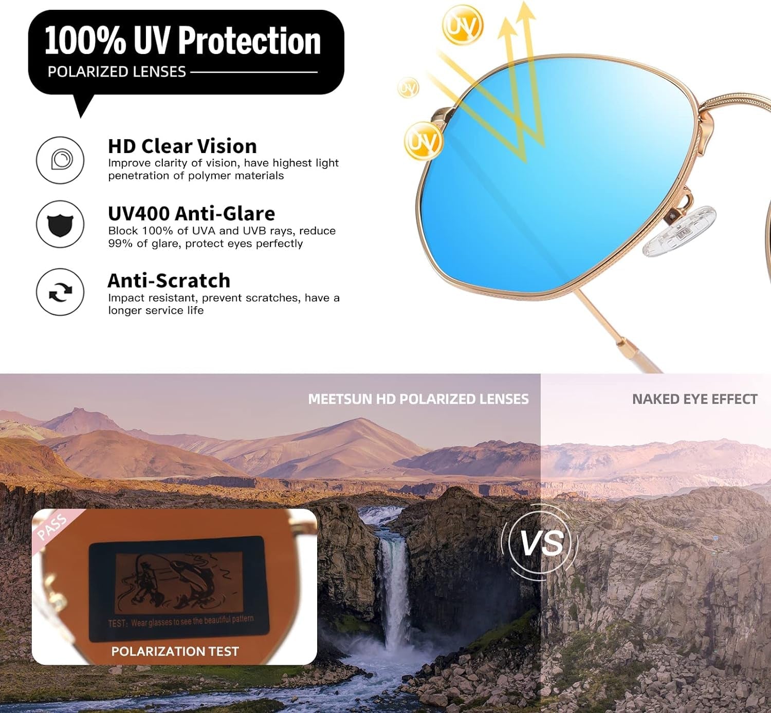 Polarized Hexagon Sunglasses for Women Men Polygon Square Sun Glasses UV400 Protection Metal Frame