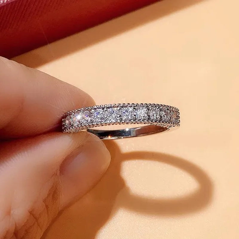 Women Ring 925 Sterling Silver Plated Micro Inlay Cubic Zirconia Ring Bridal Romantic Wedding Eternity Jewelry Anniversary Gift
