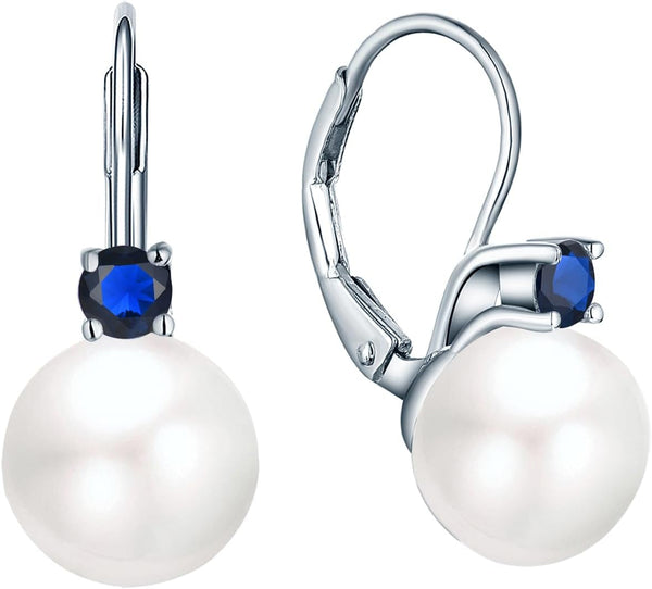 925 Sterling Silver Cubic Zirconia Freshwater Cultured Pearl Drop & Dangle Leverback Earrings