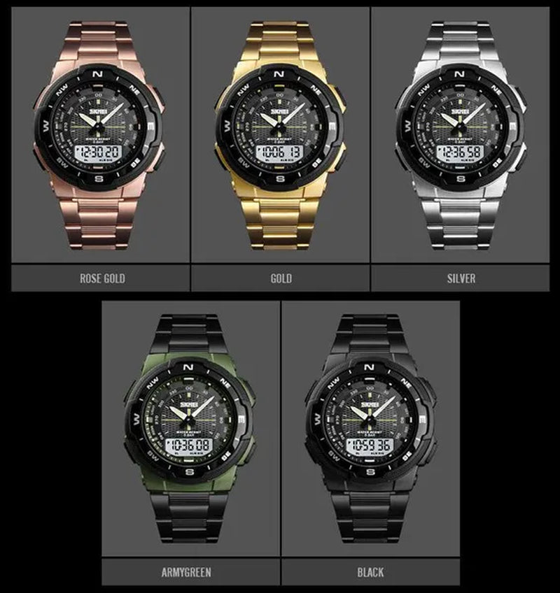 Fashion SKMEI 1370 Men's Digital Watch Outdoor Sports Waterproof Male Business Watches Golden Stainless Steel Wristwatch