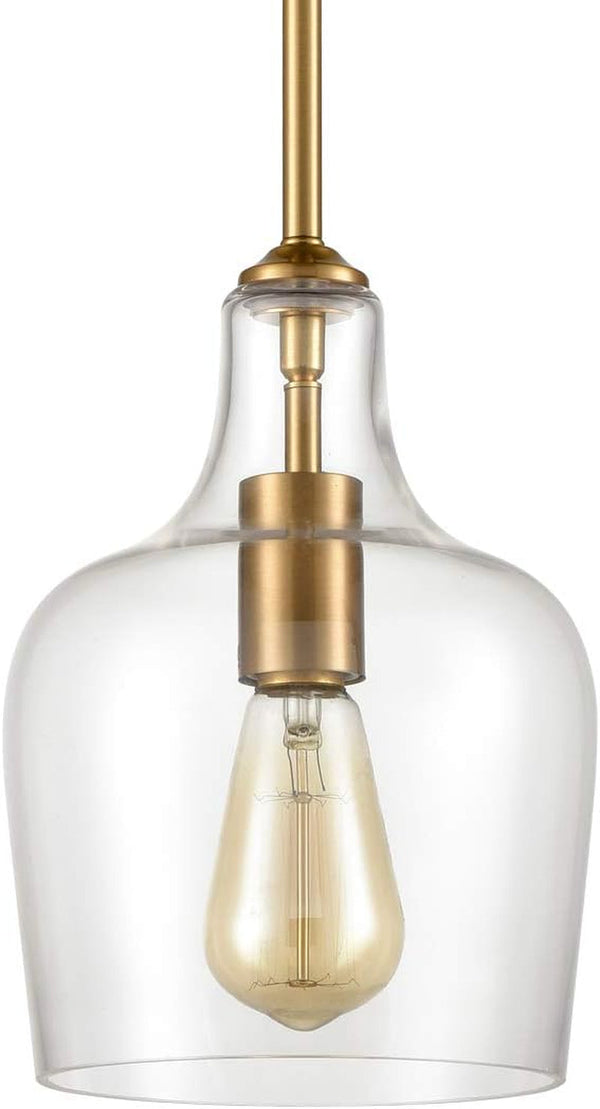 JEENKAE Modern Brass Glass Kitchen Pendant Lighting Rod-Hung Gold Pendant Light, 1-Light-1