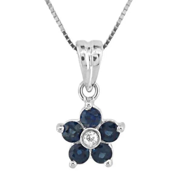 0.57 Ct. Flower Cluster Diamond And Sapphire Pendant In 14K Gold