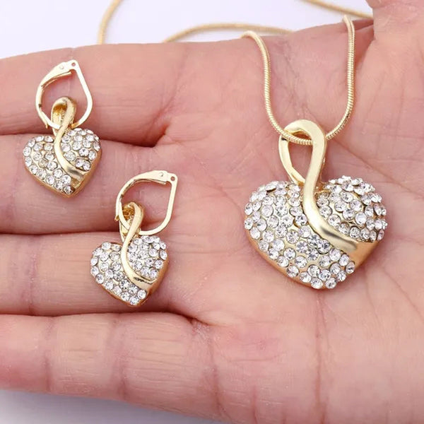 Heart Jewelry Set Necklace Earings Women Dress Accessories Fine Sapphire Ruby Vintage Crystal Wedding Sets
