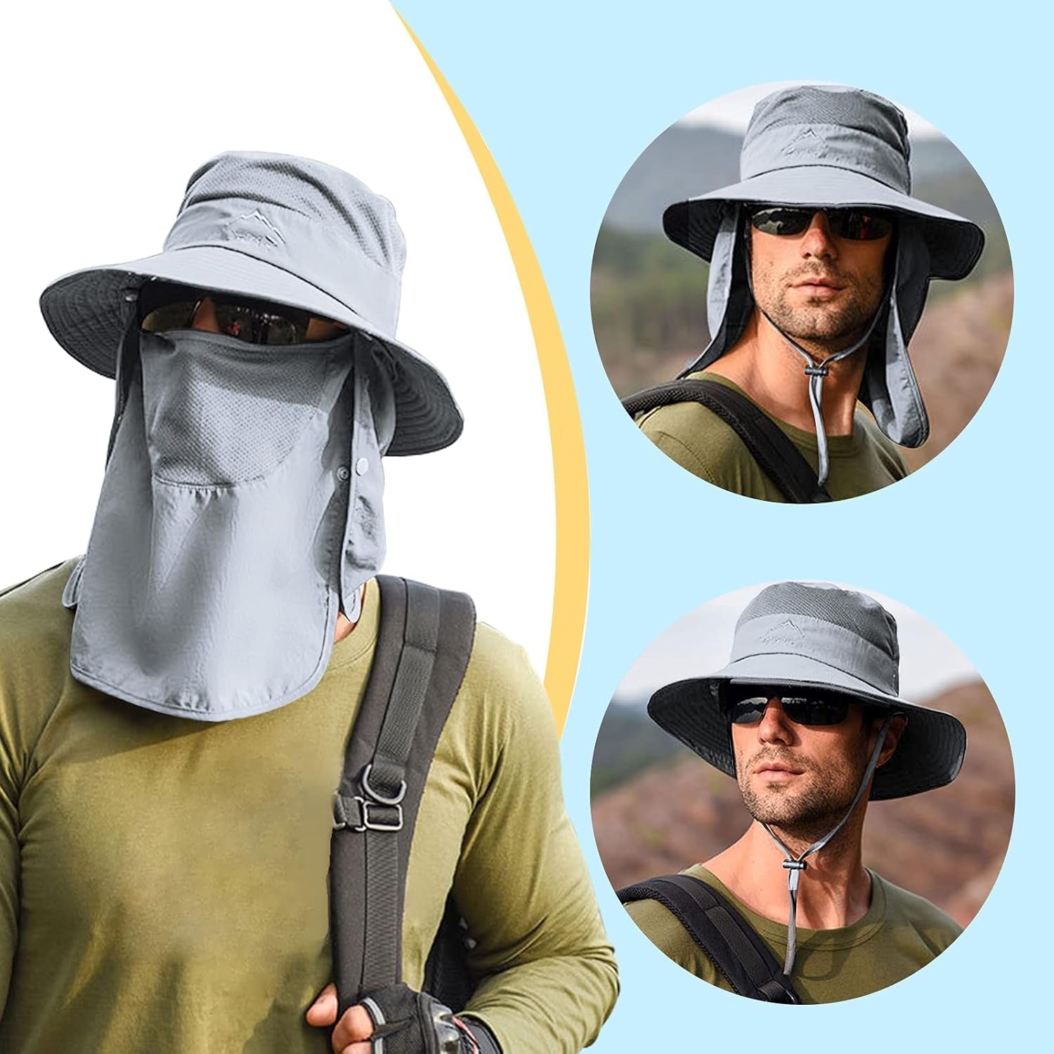 Fishing Hat for Men & Women, Outdoor UV Sun Protection Wide Brim Hat with Face Cover & Neck Flap