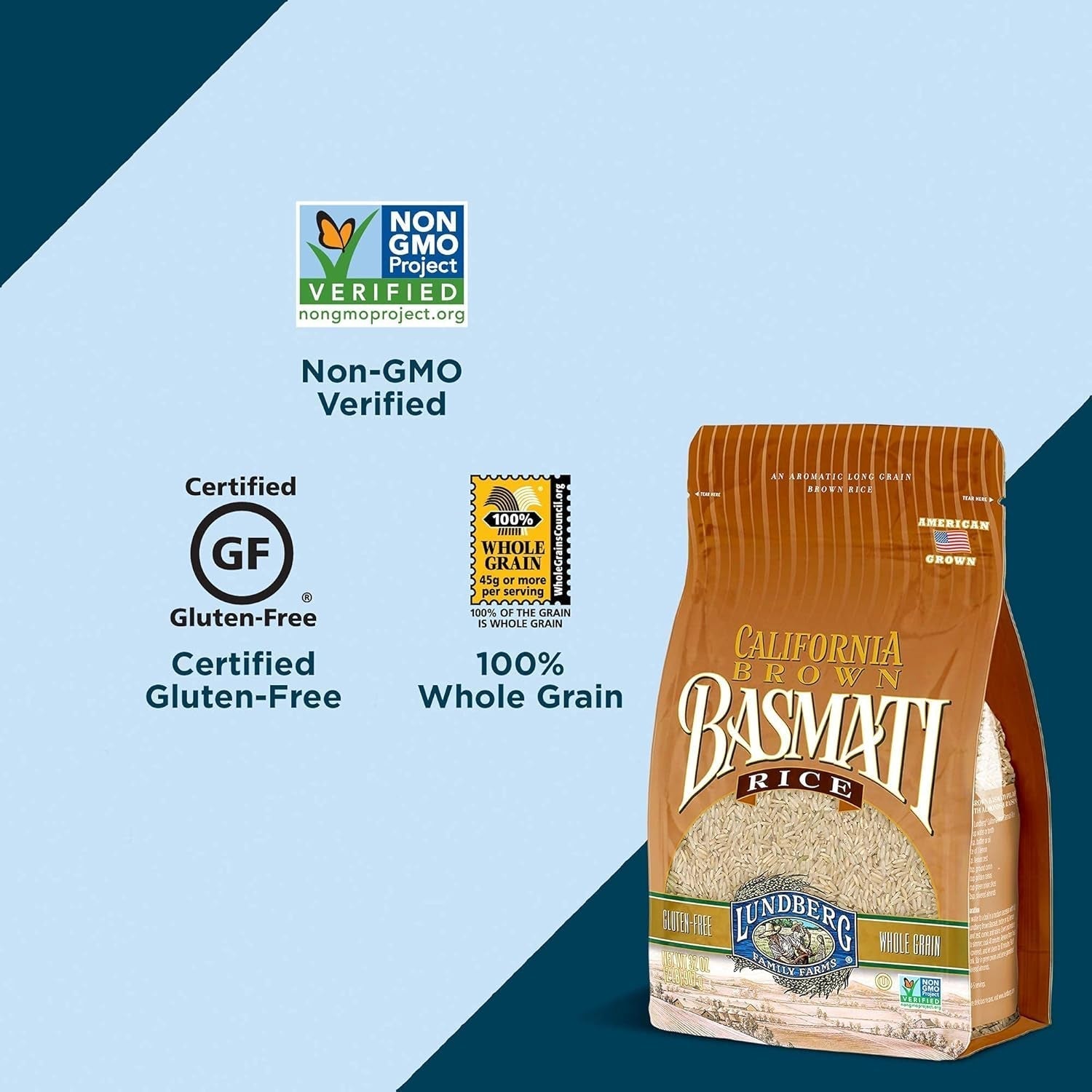 Family Farms - California Brown Basmati Rice, Pleasant Aroma, Won'T Clump When Cooked, 100% Whole Grain, High Fiber, Pantry Staple, Gluten-Free, Non-Gmo, Vegan, Kosher (32 Oz, 3-Pack) 3