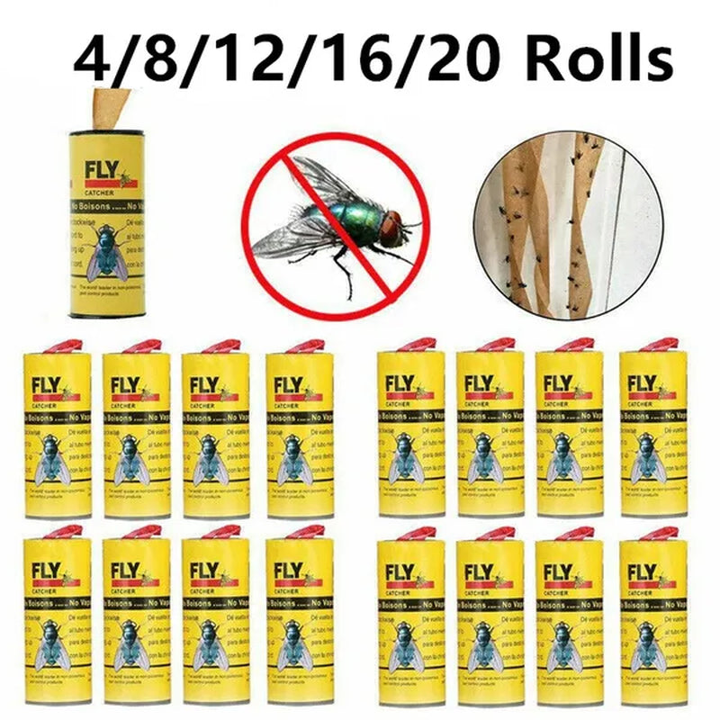 4/8/12/16/20 Rolls Sticky Fly Trap Glue Paper Insect Bug Catcher Strip Glue Paper Catcher Traps Fly Bug Household Flies Sticker