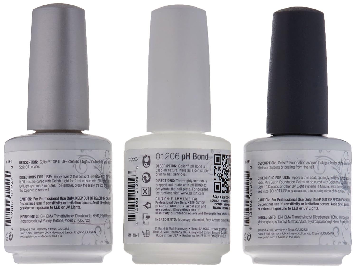 Gelish Terrific Trio Essentials 15 Milliliter Basic Care Soak off Manicure Gel Nail Polish Kit with Foundation, Ph Bond and Top It off Gel
