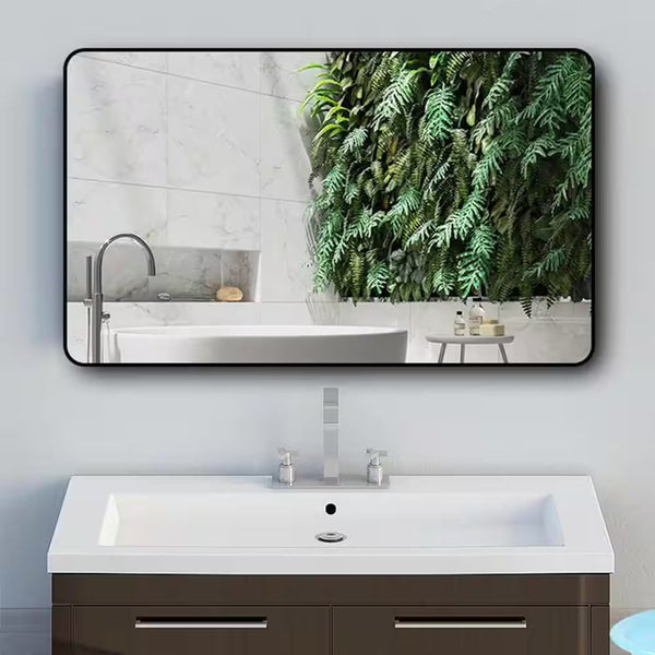 20 In. W X 28 In. H Rectangular Aluminum Framed Wall Bathroom Vanity Mirror in Black