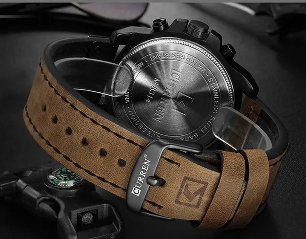 CURREN Men Quartz Watch Army Military Water-proof Calendar Chronograph Wristwatch Leather Strap Male Sport Watches