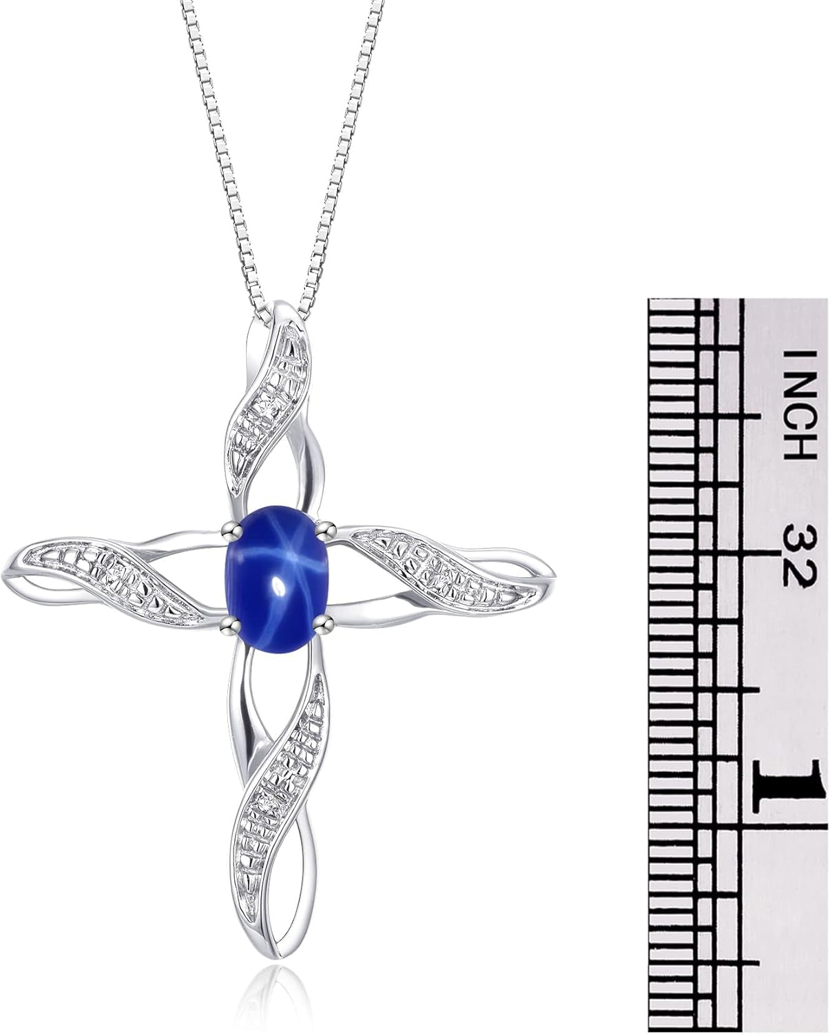 Necklace Sterling Silver 925 Cross Necklace with Gemstone & Diamonds Pendant with 18" Chain 7X5MM Birthstone Womens Jewelry Silver Necklace for Women Diamond Necklace