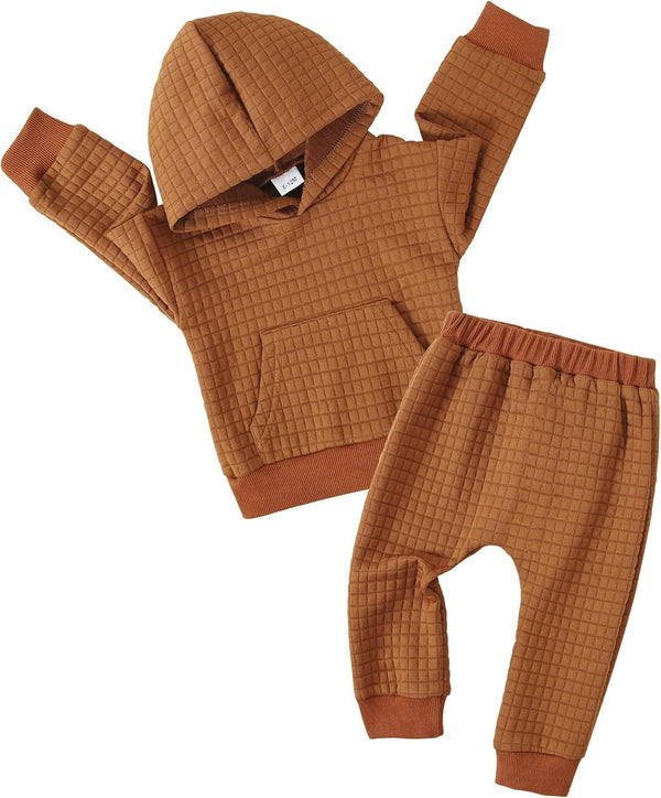 Baby Boy Clothes Toddler Sweatsuit Long Sleeve Hoodie Sweatshirt Top & Bottom Outfit Set Solid Color