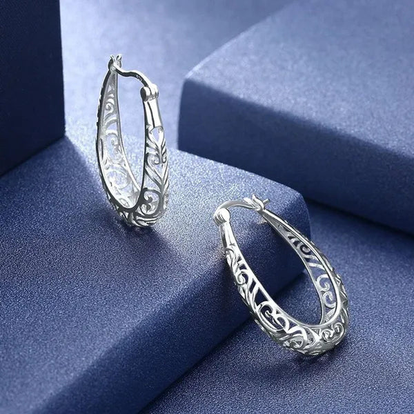 Women Vintage 925 Sterling Silver Hollowout Arabesquitic Earrings