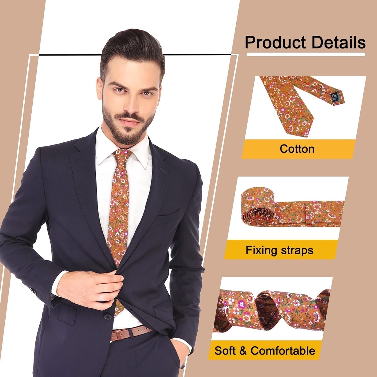 Men'S Cotton Floral Neck Tie 2.56'' Printed Skinny Tie