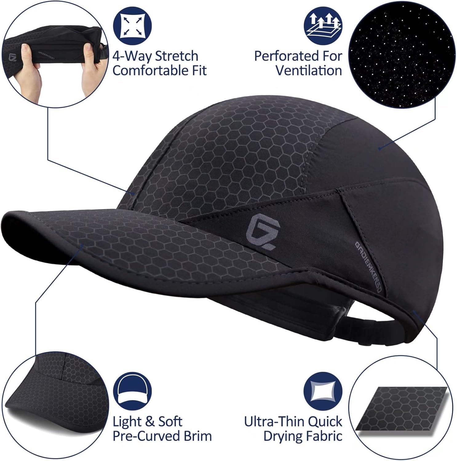 Stretch Running Hat with Soft Brim, Quick Dry, Unstructured, Unisex-Adult