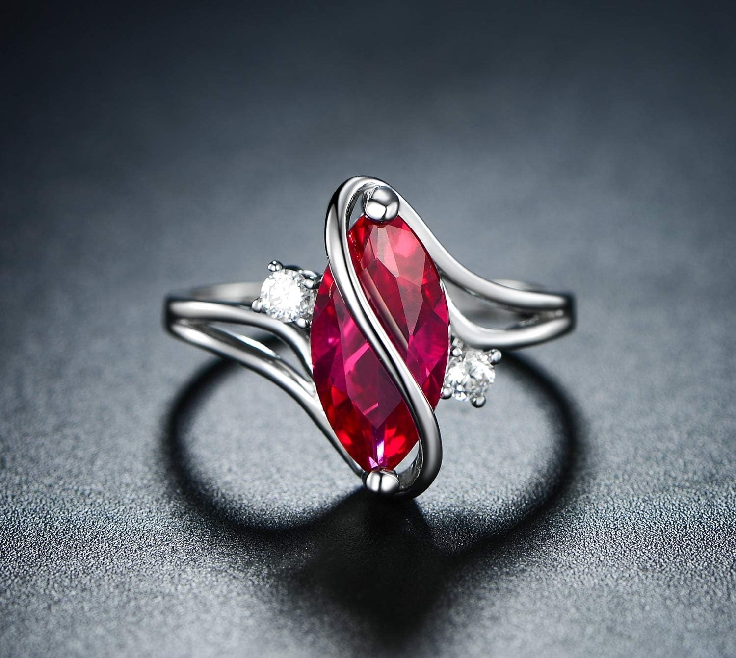 Rose Gold & White Gold Plated Created Ruby, White Fire Opal & Cubic Zirconia Accents Ring