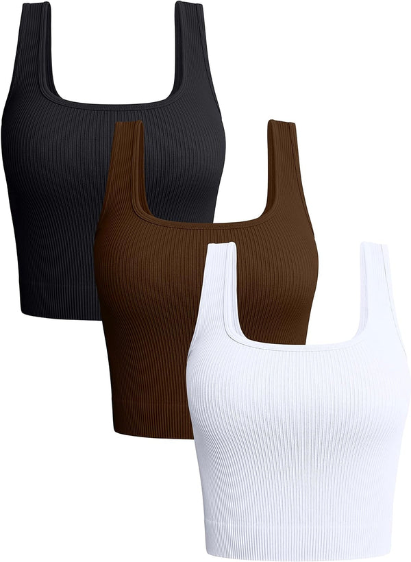 Women'S 3 Piece Tank Tops Ribbed Seamless Workout Exercise Shirts 2025 Summer Basic Camis