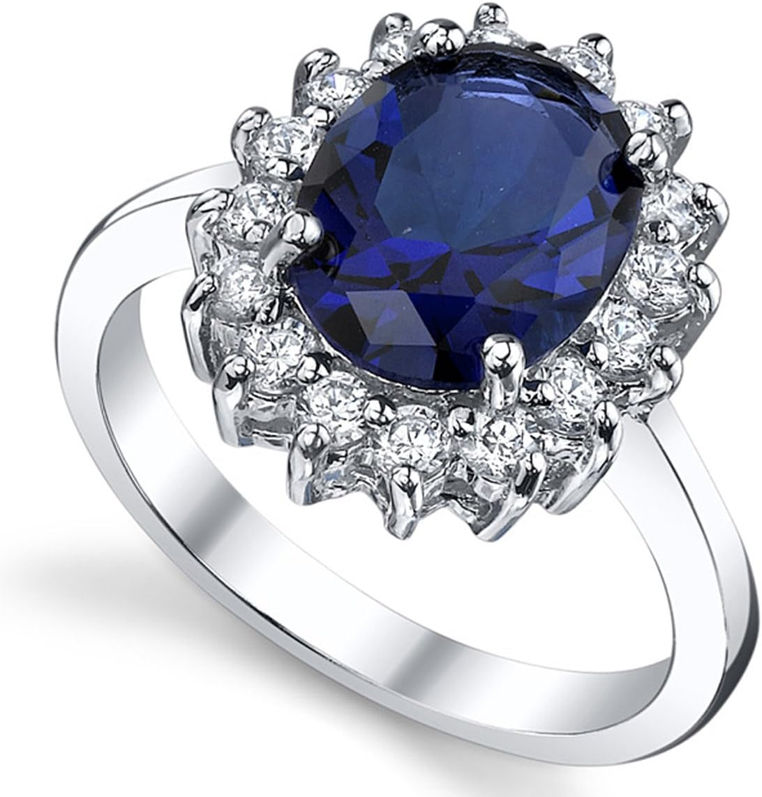 Solid Sterling Silver Kate Middleton'S Engagement Ring with Simulated Sapphire Blue Color Cubic Zirconia