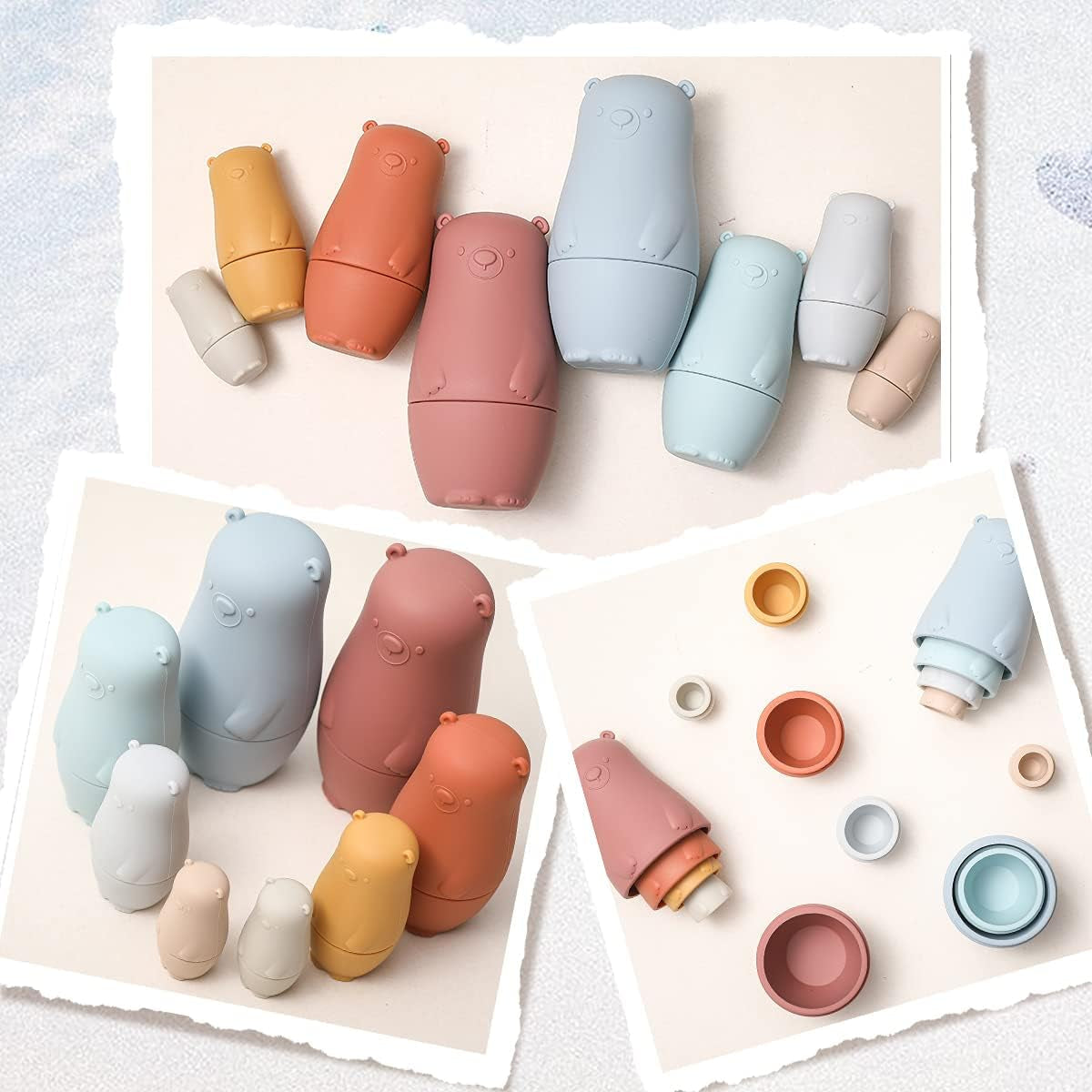 Russian Nesting Dolls for Kids Silicone Easter Toys Matryoshka Doll Montessori Educational Toy Bears Stacking Nesting Doll Toys for Toddlers 3 Years up (Red Doll)