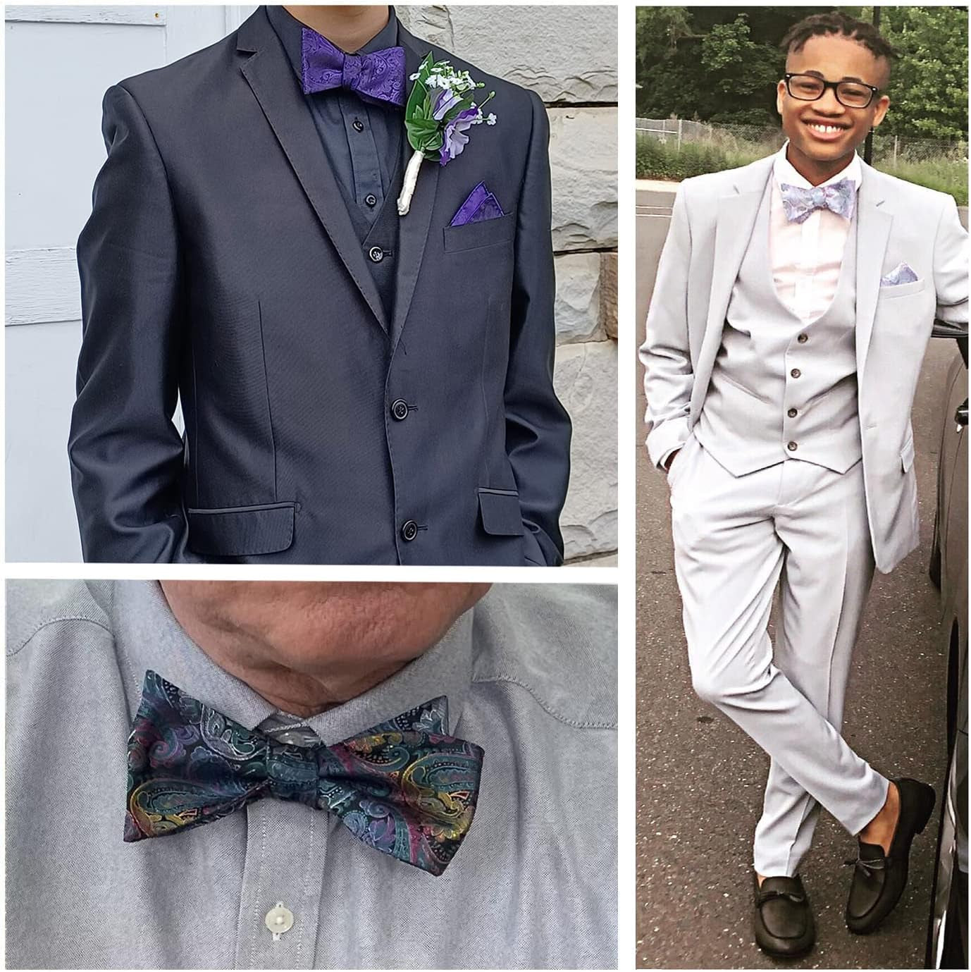 Mens Paisley Jacquard Self-Tie Bow Tie Pocket Square Set