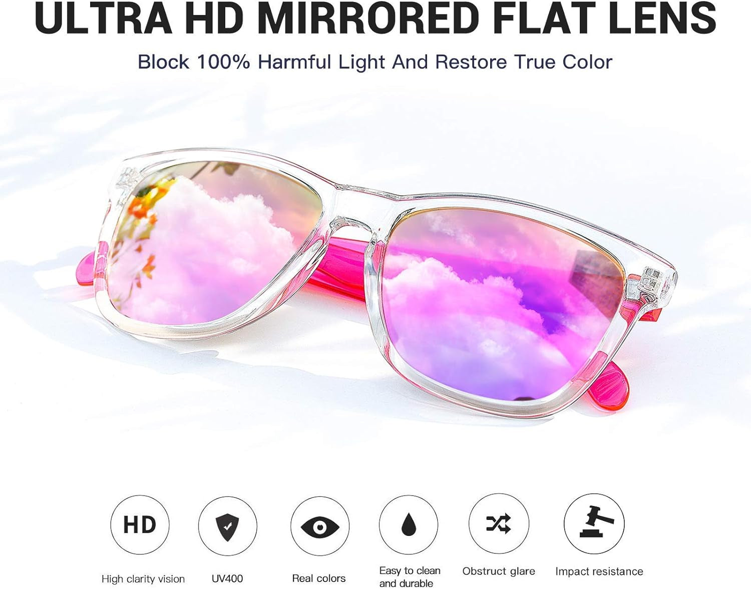 Womens Sunglasses UV400 Mirrored Lens, Fit for Outdoor, Vacation, Driving