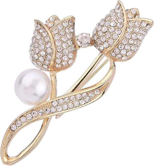 Flower Brooches Pins ，For Women Bouquets Costume Jewelry Gifts Golden