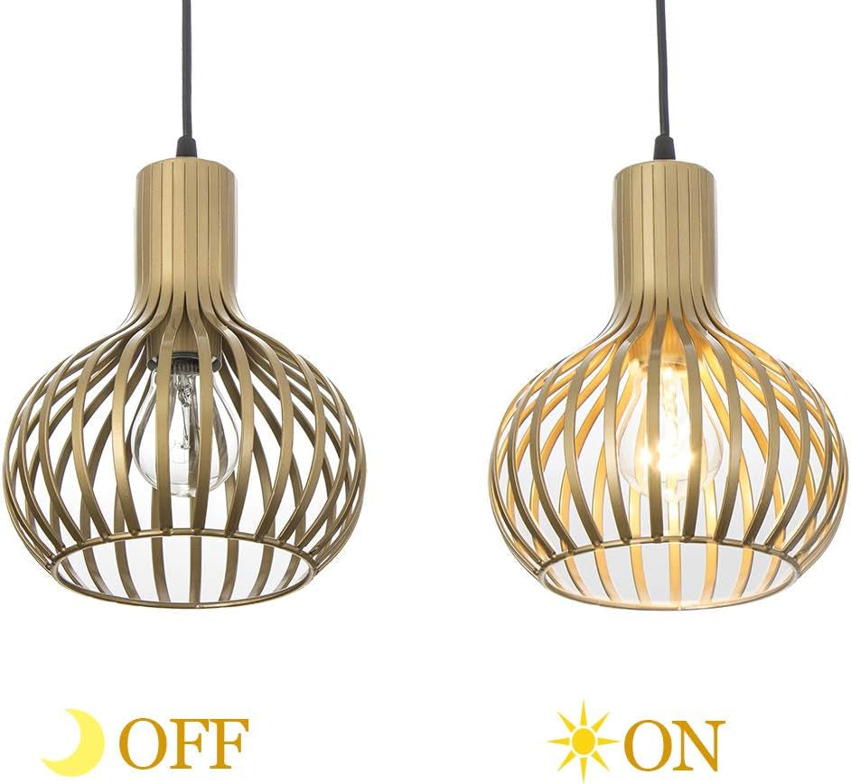 Gold Pendant Light Fixtures,Hanging Pendant Light with Metal Cage Shade for Kitchen Island,Bar,Living Room Dinning Room E26