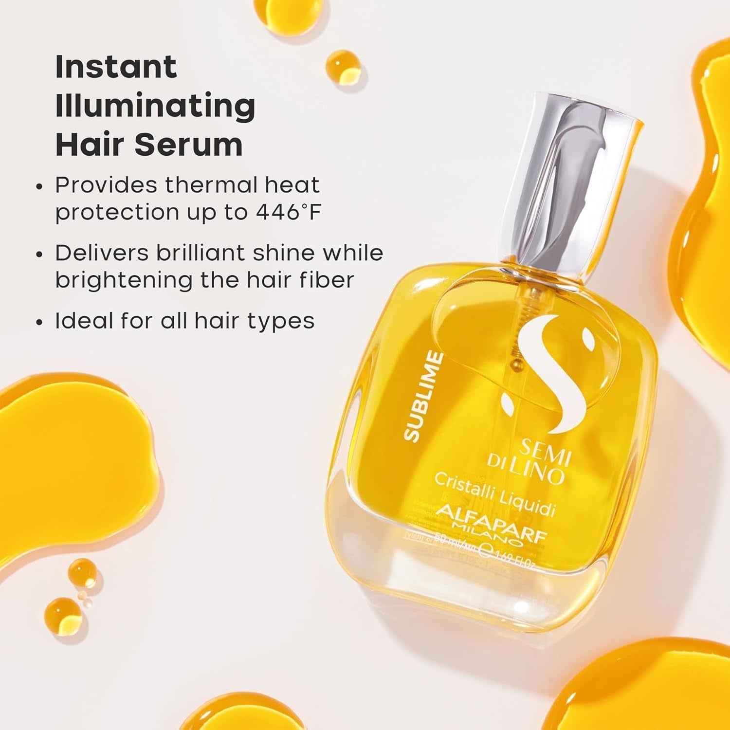 Semi Di Lino Sublime Cristalli Liquidi Hair Oil Serum with Thermal Protection - anti Frizz Hair Serum & Smoothing Heat Protectant Spray with Vitamin E for Frizzy Hair (0.51 Oz / 15 Ml)