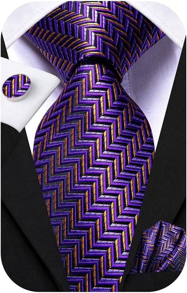Mens 70 Inches Tie Set Extra Long Necktie with Cufflinks Handkerchief for Big and Tall Men Business Wedding