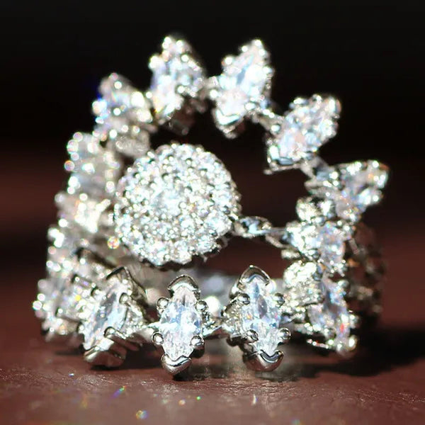 Luxurious  Silver Natural Gemstones White Sapphire Wedding Birthstone Bride Flower Engagement Ellipse Princess Sun Ring Jewelry Size 6 7 8 9 10