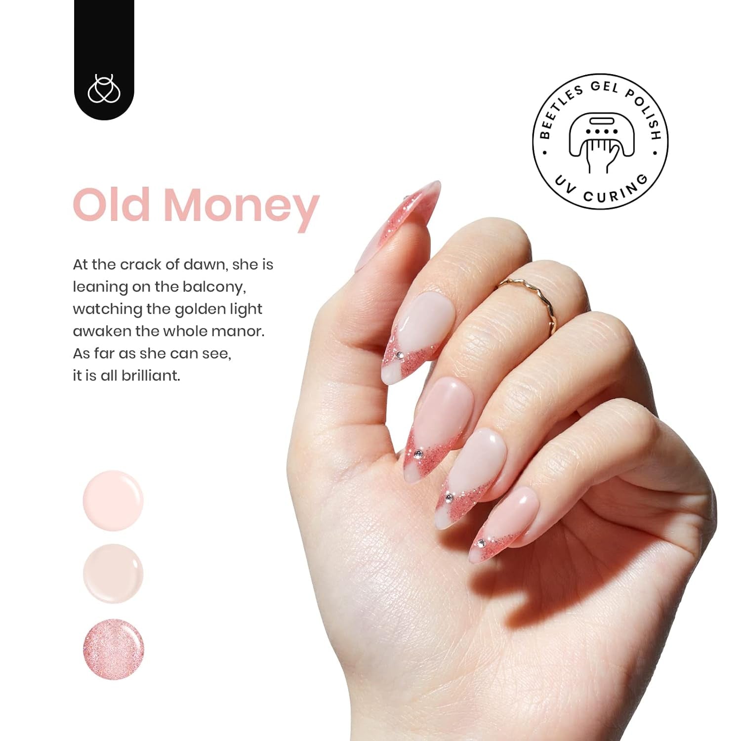 Beetles Gel Nail Polish 6 Colors, Pink Champagne Glitter Gel Nail Kit Old Money Collection Nude Pink Cream Color Soak off UV LED Nail Polish Manicure Kit for Women Girls