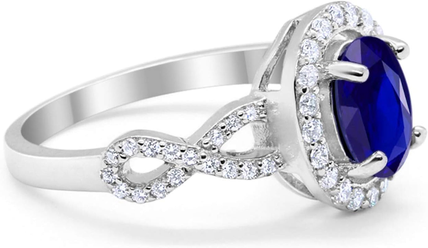 Infinity Art Deco Halo Wedding Engagement Bridal Ring Oval round Cubic Zirconia Solid 925 Sterling Silver Choose Color