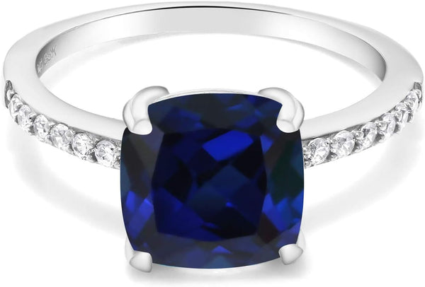 925 Sterling Silver 8MM Cushion Cut Gemstone Birthstone Engagement Ring | Wedding Anniversary Promise Ring for Women | Available in Size 5-9