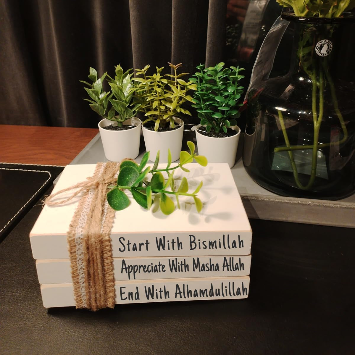 Farmhouse Ramadan Decoration Eid Ramadan Mubarak Farmhouse Mini Book Stack, Start with Bismillah End with Alhamdulillah, Muslim Tier Tray Table Decor
