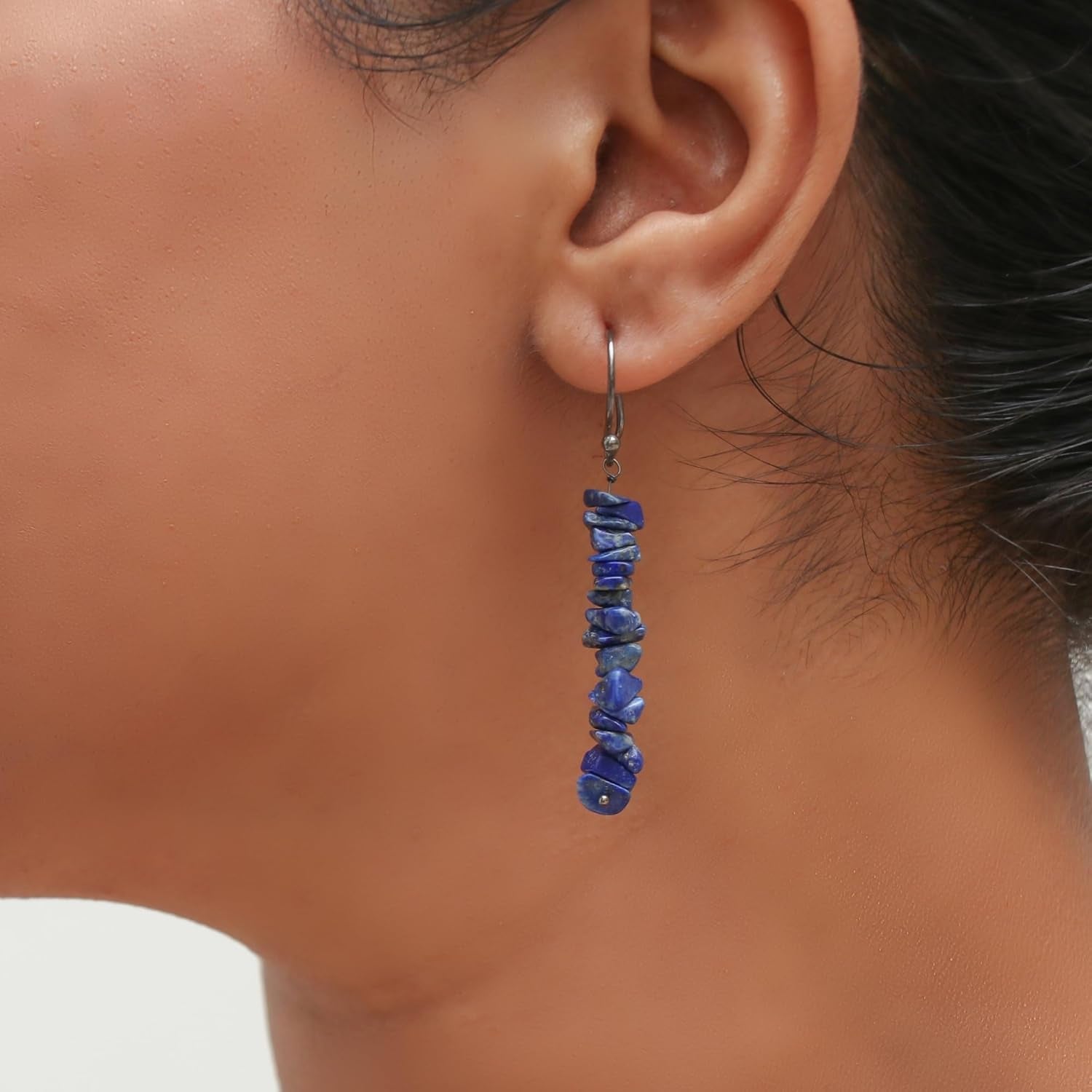 Gempires Blue Crystal Drop Dangle Earrings Lapis Lazuli Gemstone Jewelry September Birthstone Gifts Hypoallergenic Black Plated Minimalist Earrings for Women