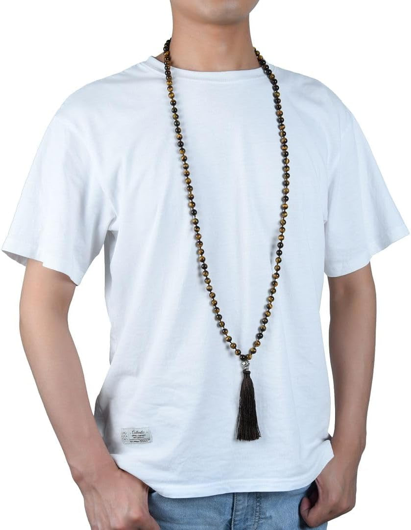 Premium 108 Mala Beads Malas Necklace - Natural Healing Gemstone Tibetan Buddhist Japa Prayer Meditation Reiki Chakra Stone Quartz Rock Women Men Jewelry
