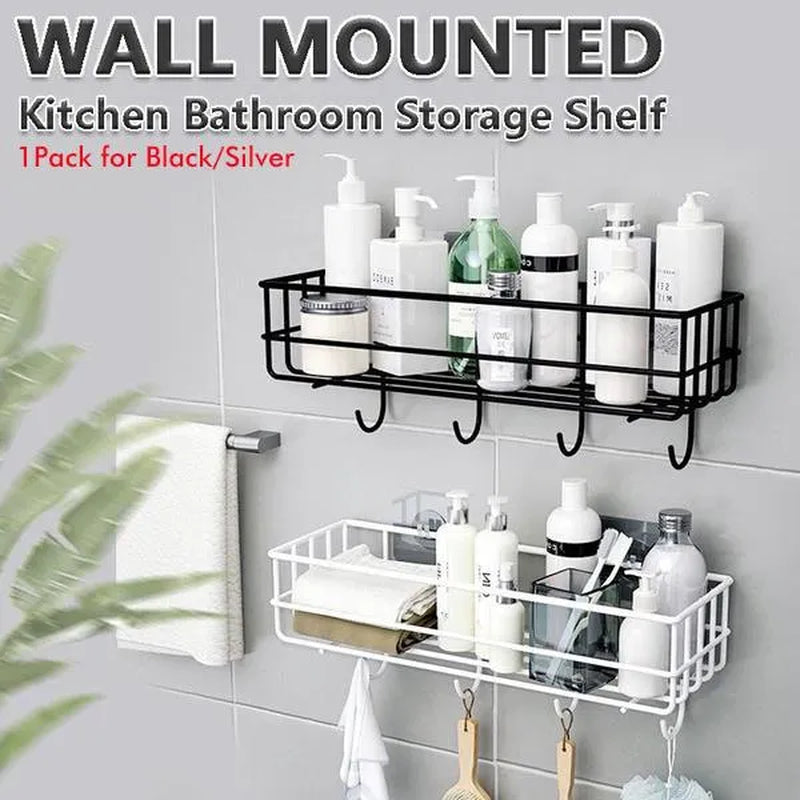 Wall Mounted Hanging Storage Shelf Kitchen Bathroom Shower Storage Rack Punch Free