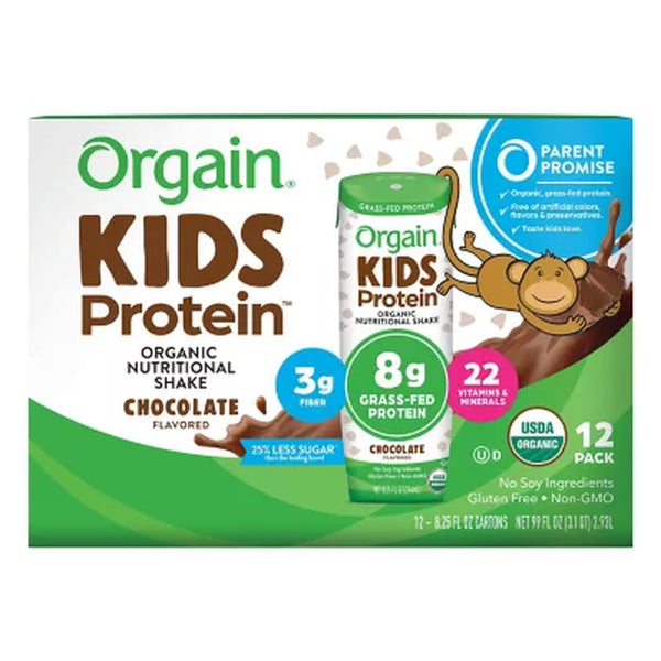 Orgain Kids 8G Protein Organic Nutritional Shake, Chocolate 8.25 Fl. Oz.,12 Pk.