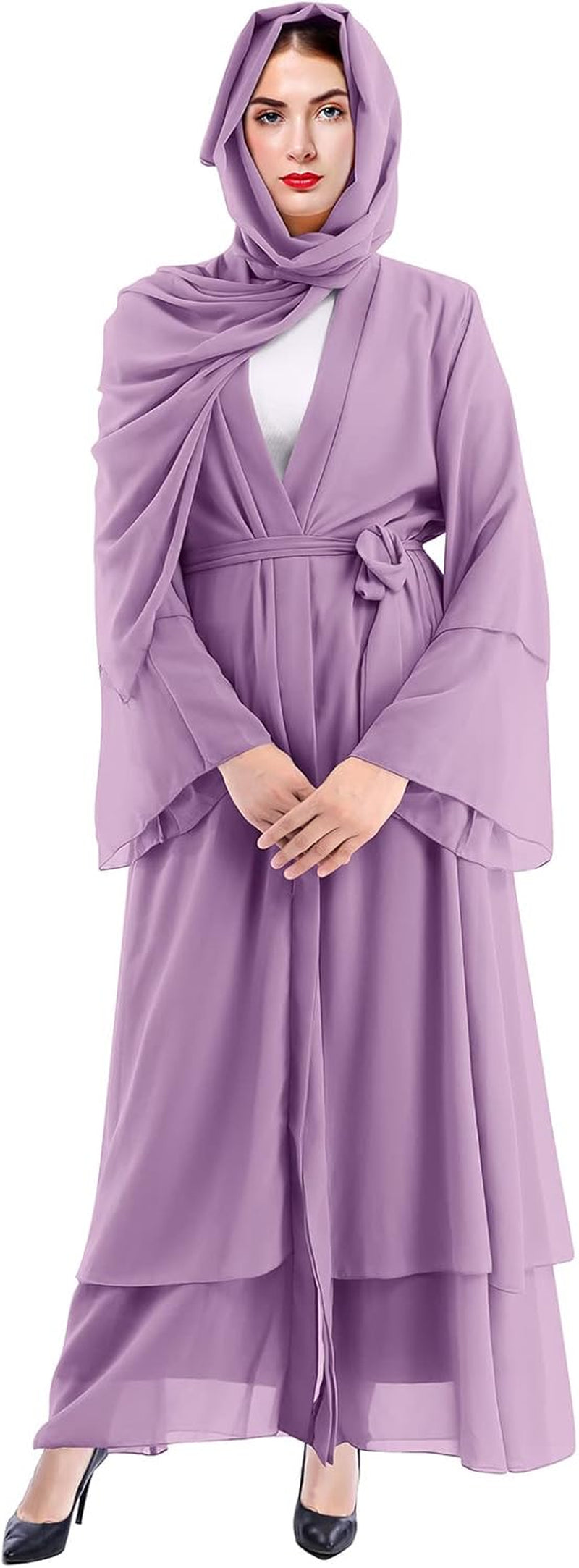 Muslim Abaya Dress for Women - Long Sleeve Islamic Dubai Abaya Cardigan Robe - Middle East Prayer Dress with Hijab