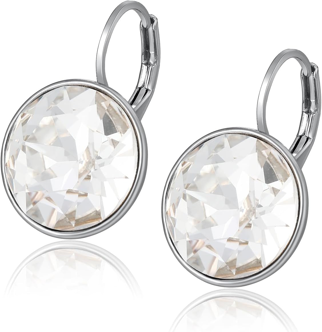 round Crystal Leverback Earrings Sparkly Elegant Austrian Crystals 18K Platinum Plated Hypoallergenic Delicate Jewelry Gifts for Women Party