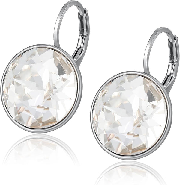 round Crystal Leverback Earrings Sparkly Elegant Austrian Crystals 18K Platinum Plated Hypoallergenic Delicate Jewelry Gifts for Women Party