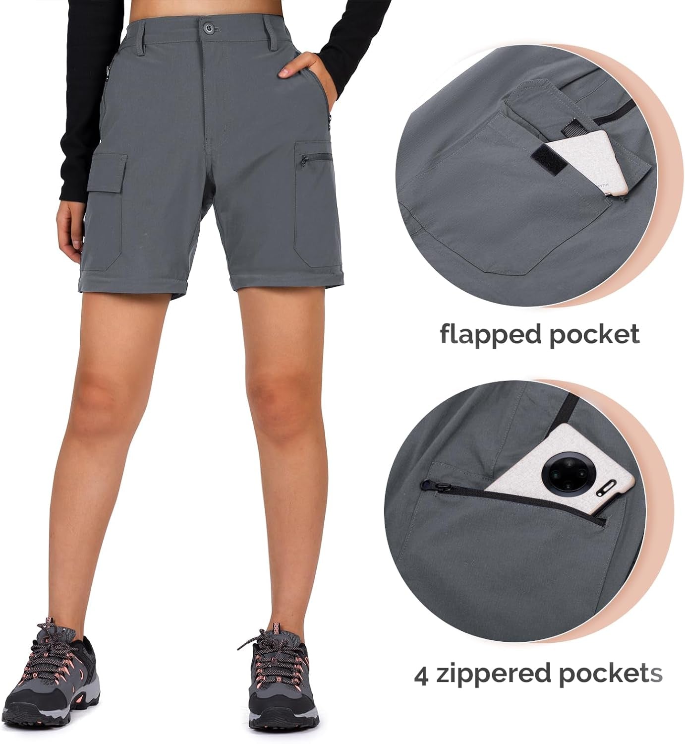 Women'S-Hiking-Pants-Convertible Quick-Dry-Stretch-Lightweight Zip-Off Outdoor Pants with 5 Deep Pockets