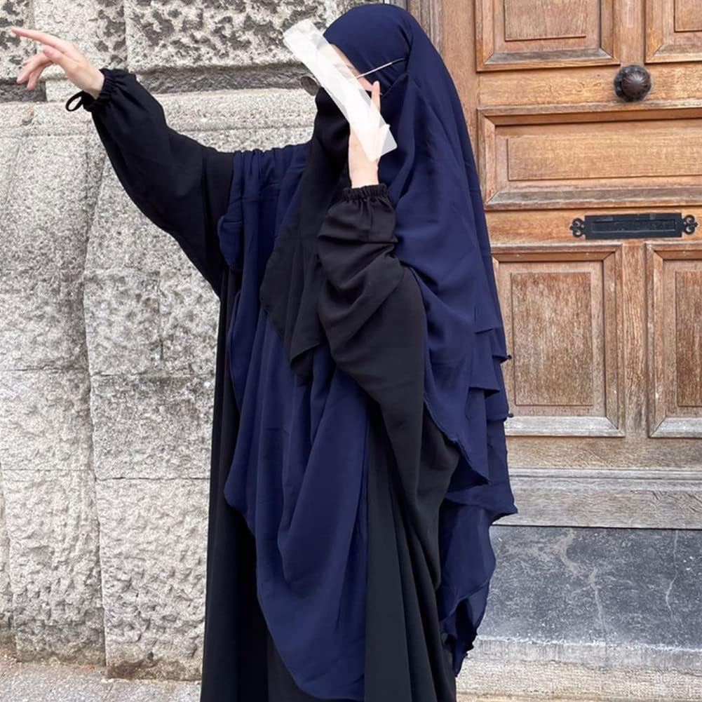 Long Khimar Hijab Scarf Wrap 3 Layer Abaya Jilbab Muslim Islam Women Niqab Jilbab Ramadan Eid Prayer Garment