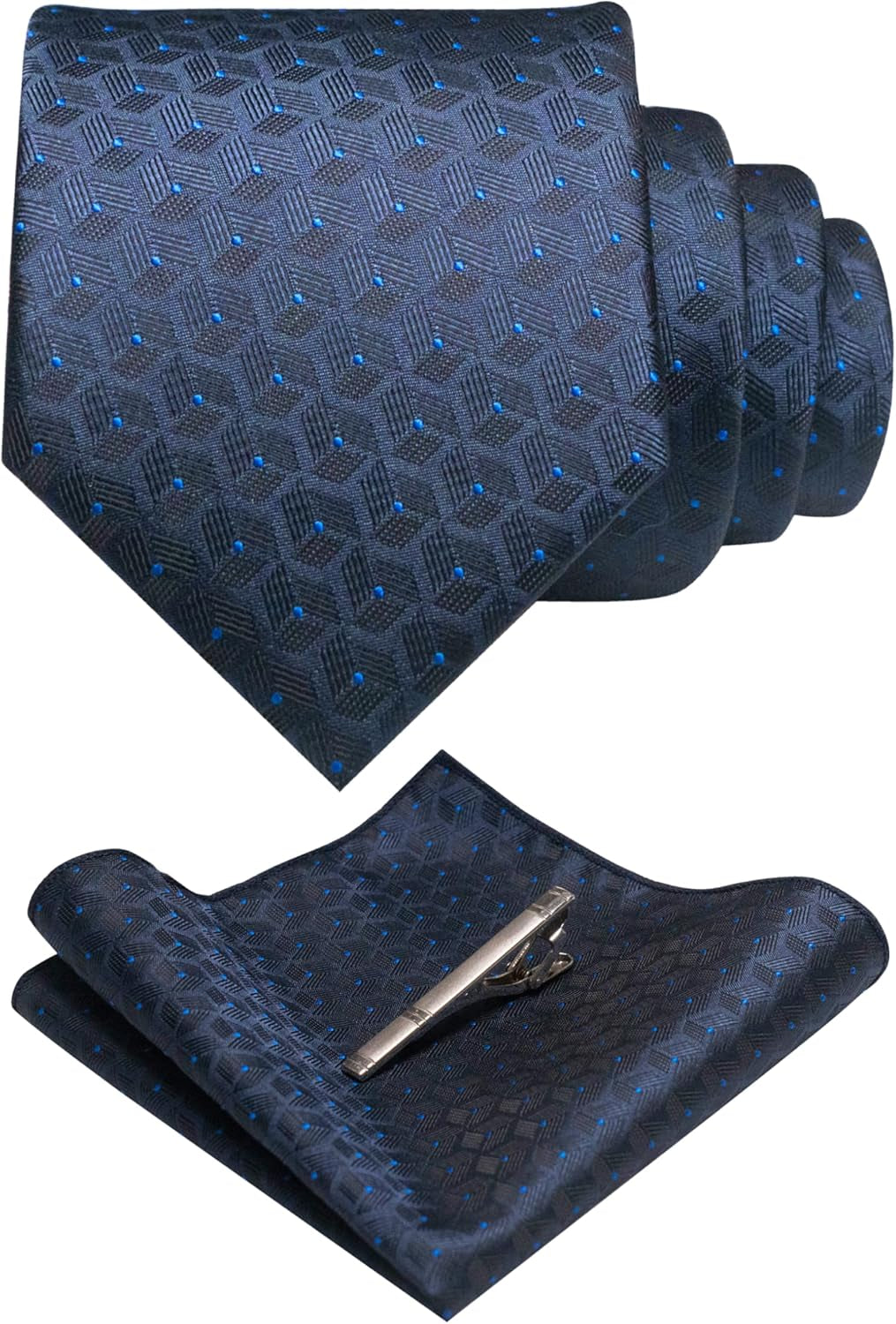 Mens Woven Tie and Pocket Square with Tie Bar Sets Solid Necktie