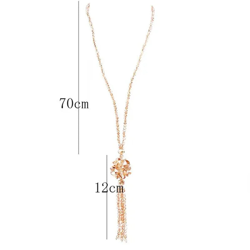 Crystal Bead Female Pendant Necklace Tassel Long Sweater Chain Necklace Decoration