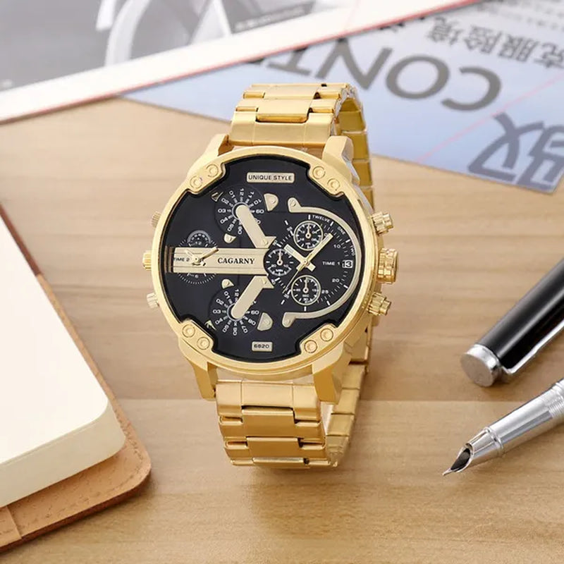 CAGARNY Brand Design Watch Man Fashion Luxury Gold Steel Bracelet Strap Quartz Wristwatches Business Male Gifts Watches NATATE