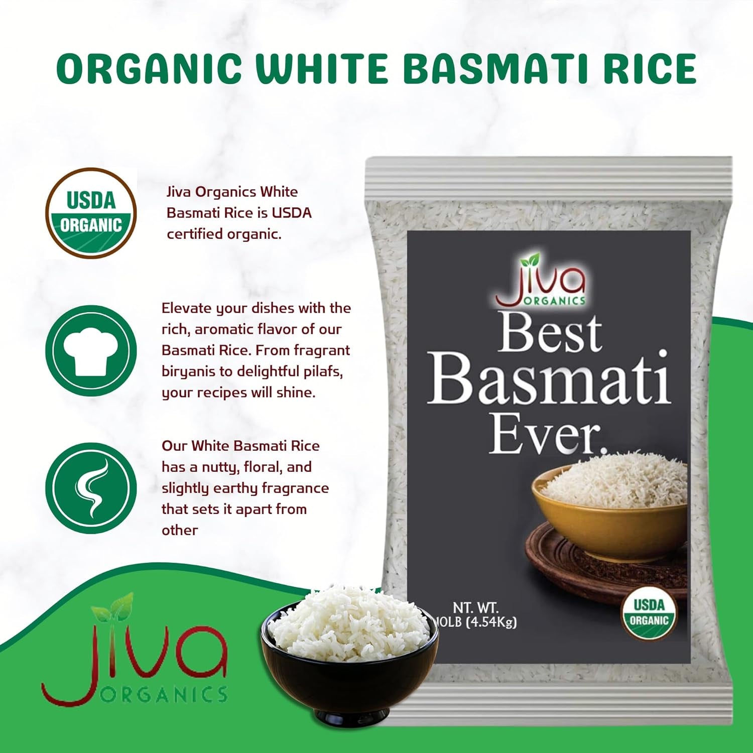 Organic Basmati Rice 10 LB Bag - Pure, Long, Premium Quality from India - by