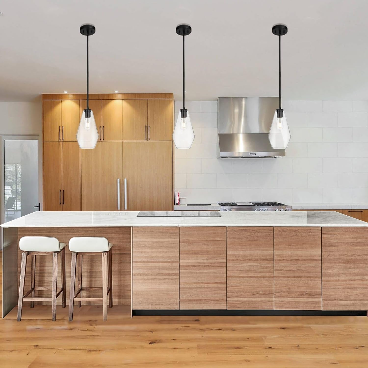 Glass Pendant Lighting, Modern 1 Light Kitchen Pendant Light Fixture Black Adjustable Pendant Lamp XB-P1228-MB
